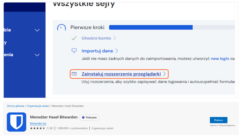 Wtyczka przeglądarkowa - Bitwarden