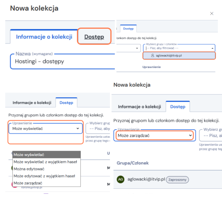 Zarządzanie dostępem użytkowników w kolekcjach - Bitwarden